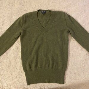 EUC 100% Cashmere Green J.Crew V-Neck Sweater (xs)